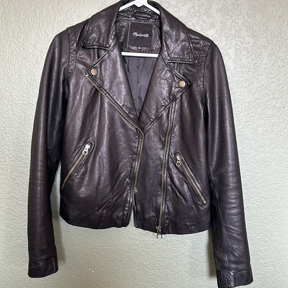 Madewell Washed Motorcycle Leather Jacket: Brass Hardware Edition - Picture 7 of 13